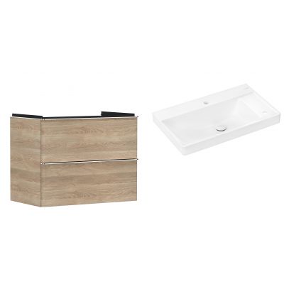 Hansgrohe Xelu Q szafka wisząca z umywalką 80x48 cm naturalny dąb/chrom/biały (54029000, 61025450)