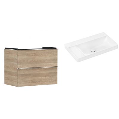 Hansgrohe Xelu Q szafka wisząca z umywalką 80x48 cm naturalny dąb/chrom/biały (54029000, 61032450)