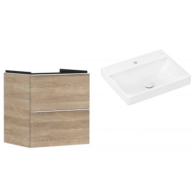 Hansgrohe Xelu Q szafka wisząca z umywalką 60x48 cm naturalny dąb/biały mat/biały (54025700, 61016450)