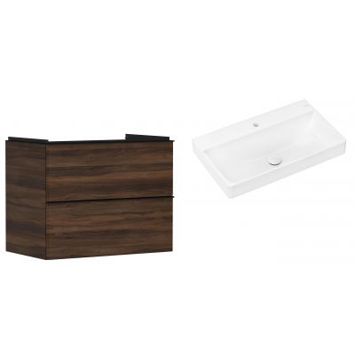 Hansgrohe Xelu Q szafka wisząca z umywalką 80x48 cm ciemny orzech/czarny mat/biały (54030670, 61020450)
