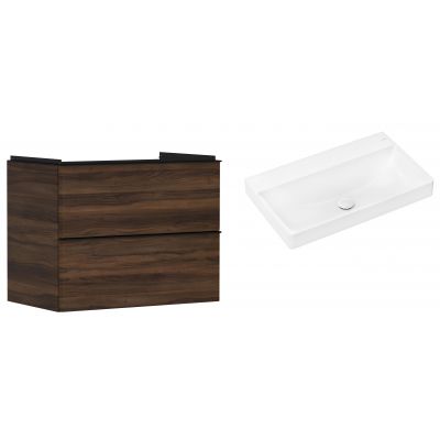 Hansgrohe Xelu Q szafka wisząca z umywalką 80x48 cm ciemny orzech/czarny mat/biały (54030670, 61021450)