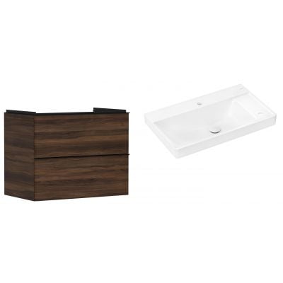 Hansgrohe Xelu Q szafka wisząca z umywalką 80x45 cm ciemny orzech/czarny mat/biały (54030670, 61025450)