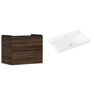 Hansgrohe Xelu Q szafka wisząca z umywalką 80x48 cm ciemny orzech/czarny mat/biały (54030670, 61024450)