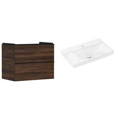 Hansgrohe Xelu Q szafka wisząca z umywalką 80x48 cm ciemny orzech/czarny mat/biały (54030670, 61030450)