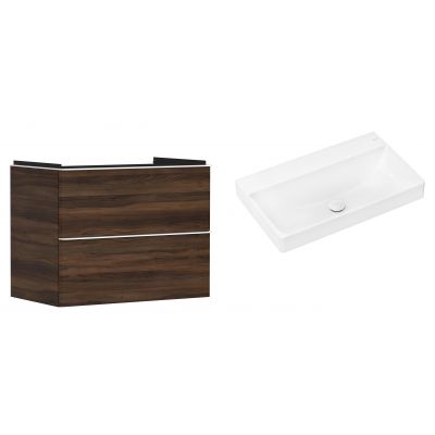 Hansgrohe Xelu Q szafka wisząca z umywalką 80x48 cm ciemny orzech/biały mat/biały (54030700, 61021450)
