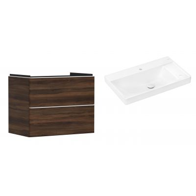 Hansgrohe Xelu Q szafka wisząca z umywalką 80x48 cm  ciemny orzech/biały mat/biały (54030700, 61025450)