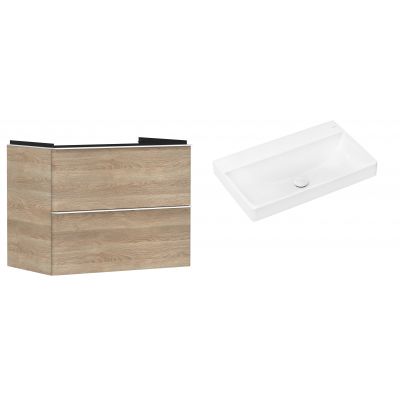 Hansgrohe Xelu Q szafka wisząca z umywalką 80x48 cm naturalny dąb/biały mat (54029700, 61021450)