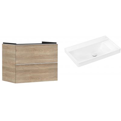 Hansgrohe Xelu Q szafka wisząca z umywalką 80x48 cm naturalny dąb/biały mat/biały (54029700, 61026450)