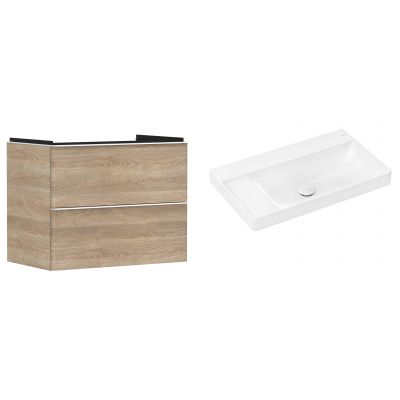 Hansgrohe Xelu Q szafka wisząca z umywalką 80x48 cm  naturalny dąb/biały mat/biały (54029700, 61032450)