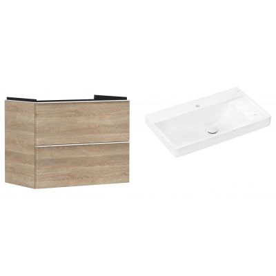 Hansgrohe Xelu Q szafka wisząca z umywalką 80x48 cm naturalny dąb/biały mat/biały (54029700, 61025450)