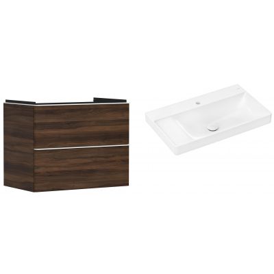 Hansgrohe Xelu Q szafka wisząca z umywalką 80x48 cm ciemny orzech/biały mat/biały (54030700, 61030450)