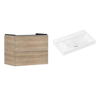 Hansgrohe Xelu Q szafka wisząca z umywalką 80x48 cm naturalny dąb/biały mat/biały (54029700, 61032450)