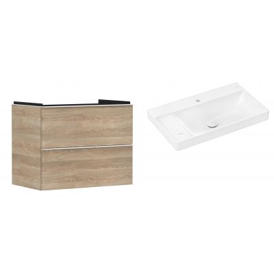 Hansgrohe Xelu Q szafka wisząca z umywalką 80x48 cm naturalny dąb/biały mat/biały (54029700, 61031450)