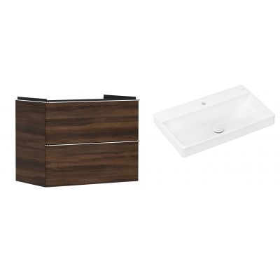 Hansgrohe Xelu Q szafka wisząca z umywalką 80x48 cm ciemny orzech/chrom/biały (54030000, 61020450)