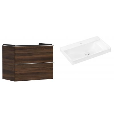 Hansgrohe Xelu Q szafka wisząca z umywalką 80x48 cm ciemny orzech/chrom/biały (54030000, 61024450)