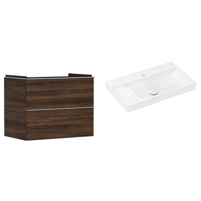 Hansgrohe Xelu Q szafka wisząca z umywalką 80x48 cm ciemny orzech/chrom/biały (54030000, 61030450)