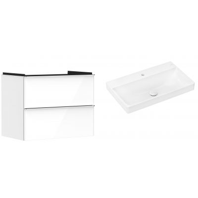 Hansgrohe Xelu Q szafka wisząca z umywalką 80x48 cm biały wysoki połysk/chrom/biały (54027000, 61020450)