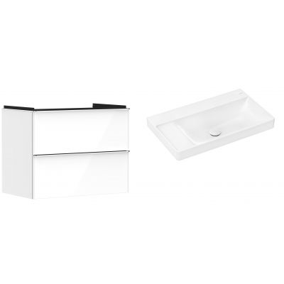 Hansgrohe Xelu Q szafka wisząca z umywalką 80x48 cm biały wysoki połysk/chrom/biały (54027000, 61032450)