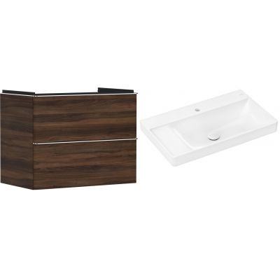 Hansgrohe Xelu Q szafka wisząca z umywalką 80x48 cm ciemny orzech/chrom/biały (54030000, 61030450)