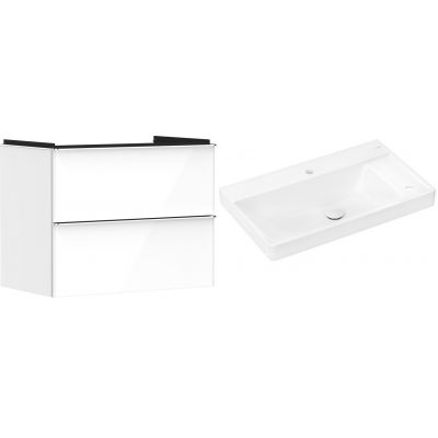 Hansgrohe Xelu Q szafka wisząca z umywalką 80x48 cm  biały wysoki połysk/chrom/biały (54027000, 61025450)