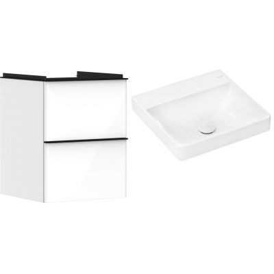 Hansgrohe Xelu Q szafka wisząca z umywalką 50x48 cm biały wysoki połysk/czarny mat/biały (54019670, 61013450)
