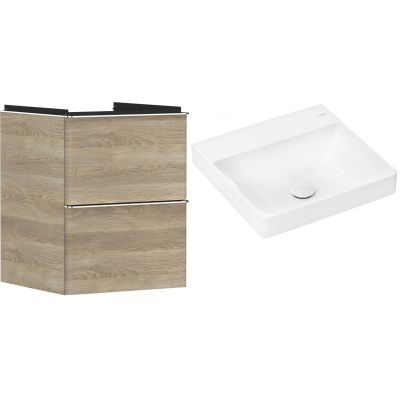 Hansgrohe Xelu Q szafka wisząca z umywalką 50x48 cm naturalny dąb/chrom/biały (54021000, 61013450)