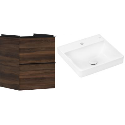 Hansgrohe Xelu Q szafka wisząca z umywalką 50x48 cm ciemny orzech/czarny mat/biały  (54022670, 61012450)