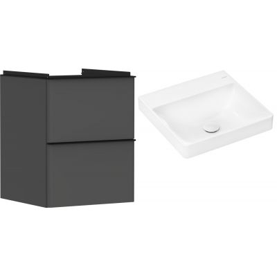 Hansgrohe Xelu Q szafka wisząca z umywalką 50x48 cm szary diament mat/czarny mat/biały (54020670, 61013450)