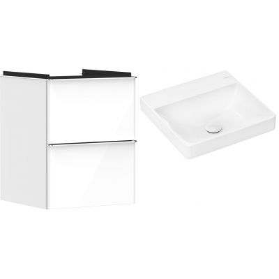 Hansgrohe Xelu Q szafka wisząca z umywalką 50x48 cm biały wysoki połysk/chrom/biały (54019000, 61013450)