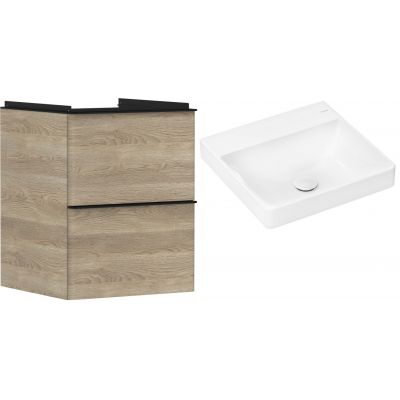 Hansgrohe Xelu Q szafka wisząca z umywalką 50x48 cm naturalny dąb/czarny mat (54021670, 61013450)