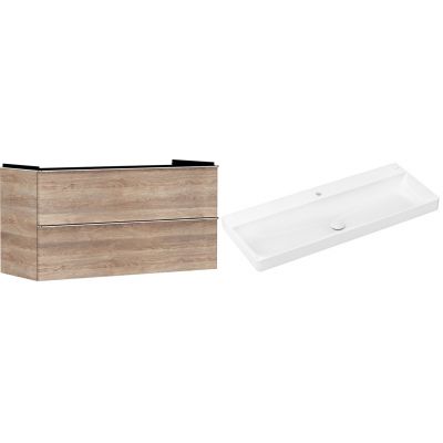 Hansgrohe Xelu Q szafka wisząca z umywalką 120x48 cm naturalny dąb/chrom/biały (54037000, 61108450)