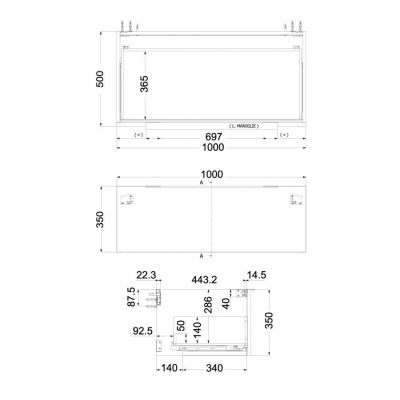 Kludi Icos szafka 100x50x35 cm podumywalkowa wisząca szara 50S100O2