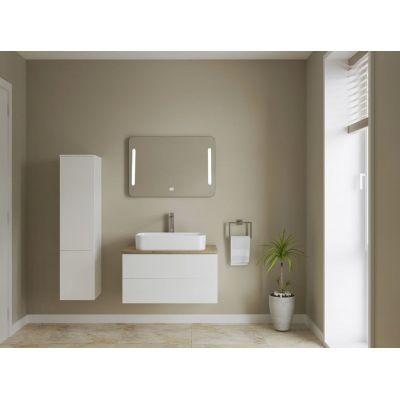 Kronenbach Cube szafka z blatem 81x48,7x44,5 cm podumywalkowa wisząca biały połysk-jasny dąb KBWTKOWTL812WHGH