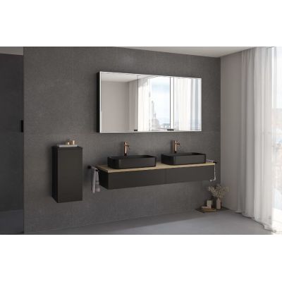 Kronenbach Cube szafka z blatem 161x48,7x23,5 cm podumywalkowa wisząca czarny mat-jasny dąb KBWTKOWT1612SMGH