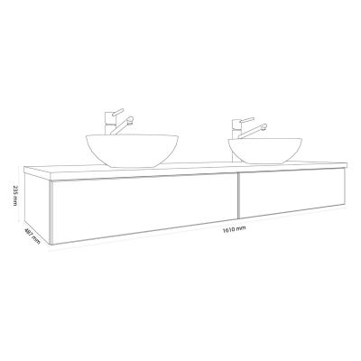 Kronenbach Cube szafka z blatem 161x48,7x23,5 cm podumywalkowa wisząca czarny mat-jasny dąb KBWTKOWT1612SMGH