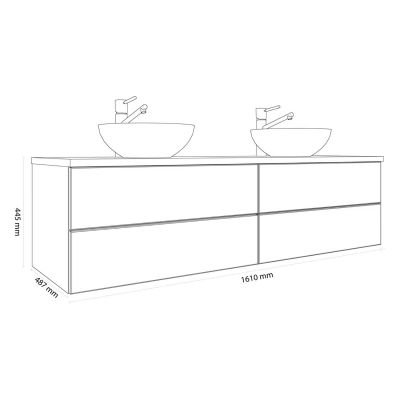 Kronenbach Cube szafka z blatem 161x48,7x44,5 cm podumywalkowa wisząca czarny mat-jasny dąb KBWTKOWT1614SMGH