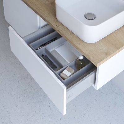 Kronenbach Cube szafka z blatem 161x48,7x44,5 cm podumywalkowa wisząca biały połysk-jasny dąb KBWTKOWT1614WHGH