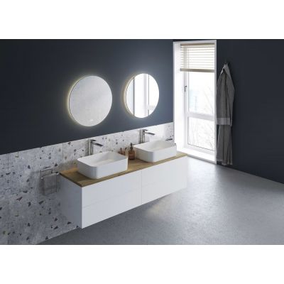 Kronenbach Cube szafka z blatem 161x48,7x44,5 cm podumywalkowa wisząca biały połysk-jasny dąb KBWTKOWT1614WHGH