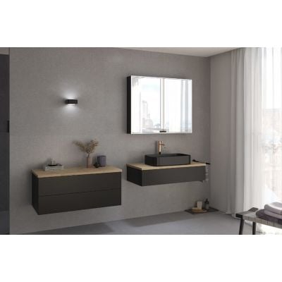 Kronenbach Cube szafka z blatem 101x48,7x23,5 cm podumywalkowa wisząca czarna-dąb KBWTKOWTL1011SMGH