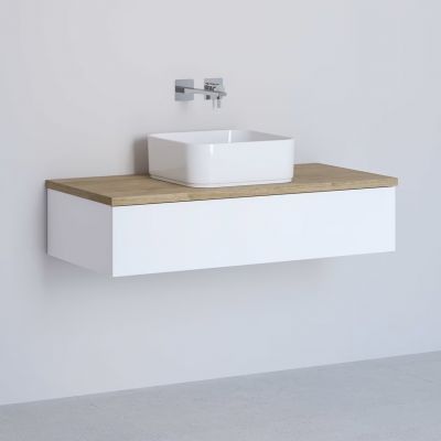 Kronenbach Cube szafka z blatem 101x48,7x23,5 cm podumywalkowa wisząca biały połysk-jasny dąb KBWTKOWTL1011WHGH