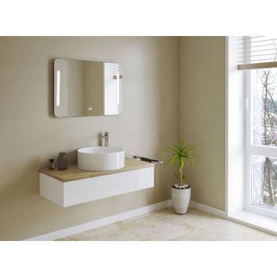 Kronenbach Cube szafka z blatem 101x48,7x23,5 cm podumywalkowa wisząca biały połysk-jasny dąb KBWTKOWTL1011WHGH