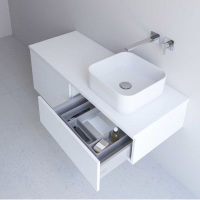 Kronenbach Cube szafka z blatem 121x48,7x23,5 cm podumywalkowa wisząca biały połysk KBWTKOWTL1212WH