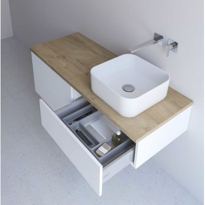 Kronenbach Cube szafka z blatem 121x48,7x23,5 cm podumywalkowa wisząca biały połysk-jasny dąb KBWTKOWTL1212WHGH