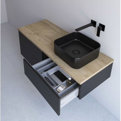 Kronenbach Cube szafka z blatem 121x48,7x44,5 cm podumywalkowa wisząca czarny mat-jasny dąb KBWTKOWTL1214SMGH