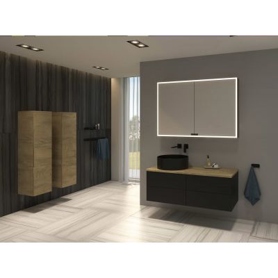 Kronenbach Cube szafka z blatem 121x48,7x44,5 cm podumywalkowa wisząca czarny mat-jasny dąb KBWTKOWTL1214SMGH