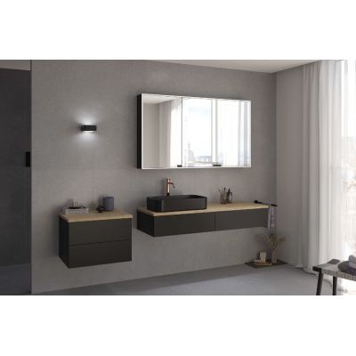 Kronenbach Cube szafka z blatem 141x48,7x23,5 cm podumywalkowa wisząca czarny mat-jasny dąb KBWTKOWTL1412SMGH