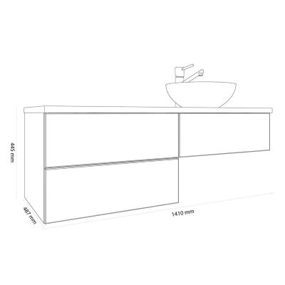 Kronenbach Cube szafka z blatem 141x48,7x44,5 cm podumywalkowa wisząca biały połysk KBWTKOWTL1413WH