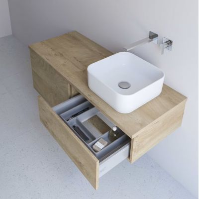 Kronenbach Cube szafka z blatem 141x48,7x44,5 cm podumywalkowa wisząca jasny dąb KBWTKOWTL1414GH