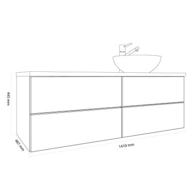 Kronenbach Cube szafka z blatem 141x48,7x44,5 cm podumywalkowa wisząca czarny mat-jasny dąb KBWTKOWTL1414SMGH