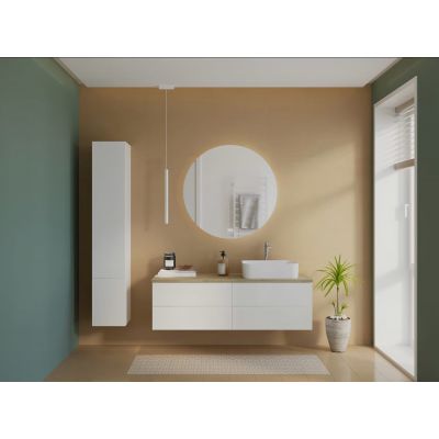 Kronenbach Cube szafka z blatem 141x48,7x44,5 cm podumywalkowa wisząca biały połysk-jasny dąb KBWTKOWTL1414WHGH